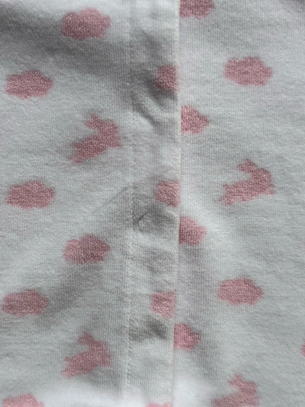 Jacadi Baby Girl White Velvet Footie Pajamas with Pink Clouds & Rabbits - Sz. 3M